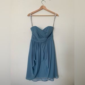 Alfred Angelo Strapless Periwinkle Midi Bridesmaids Dress